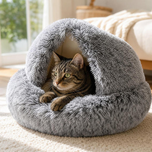 Cama cueva con mascota, otro angulo